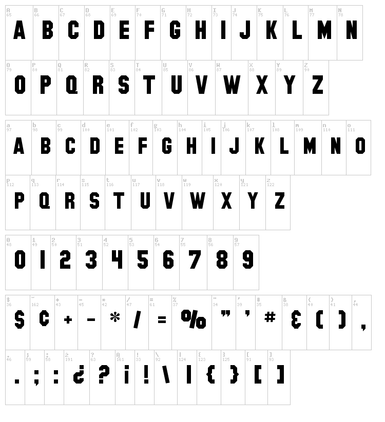 SF Collegiate font map